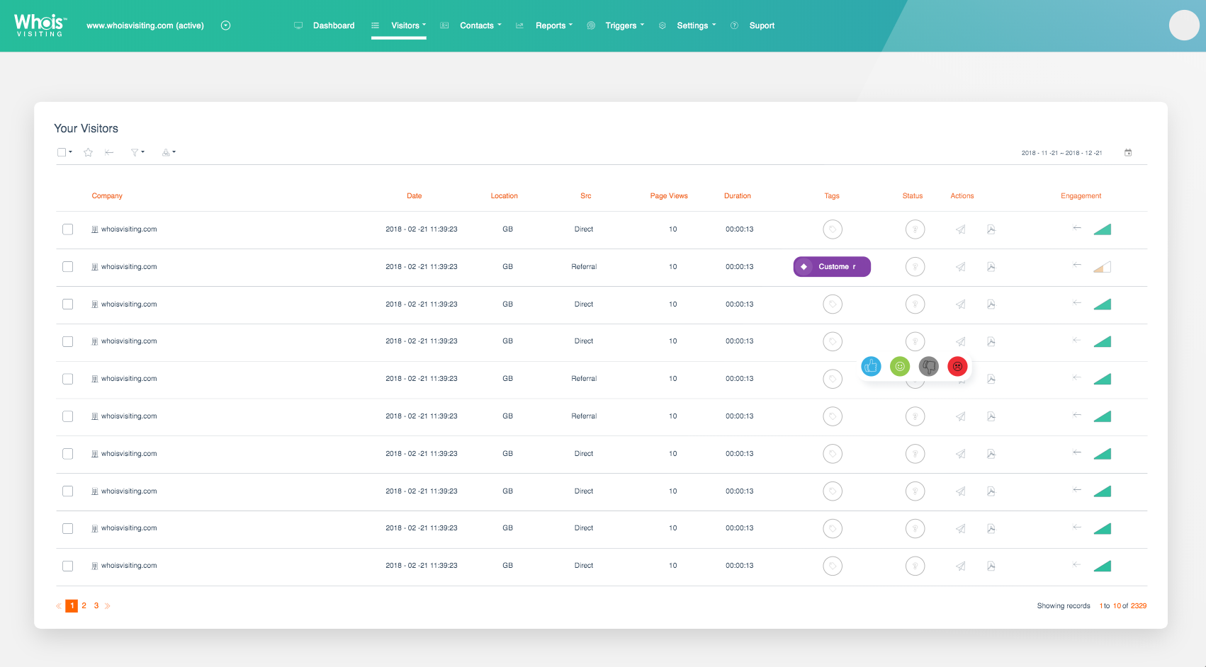 Whois Visiting screenshot: Whoisvisiting website visitor list screenshot