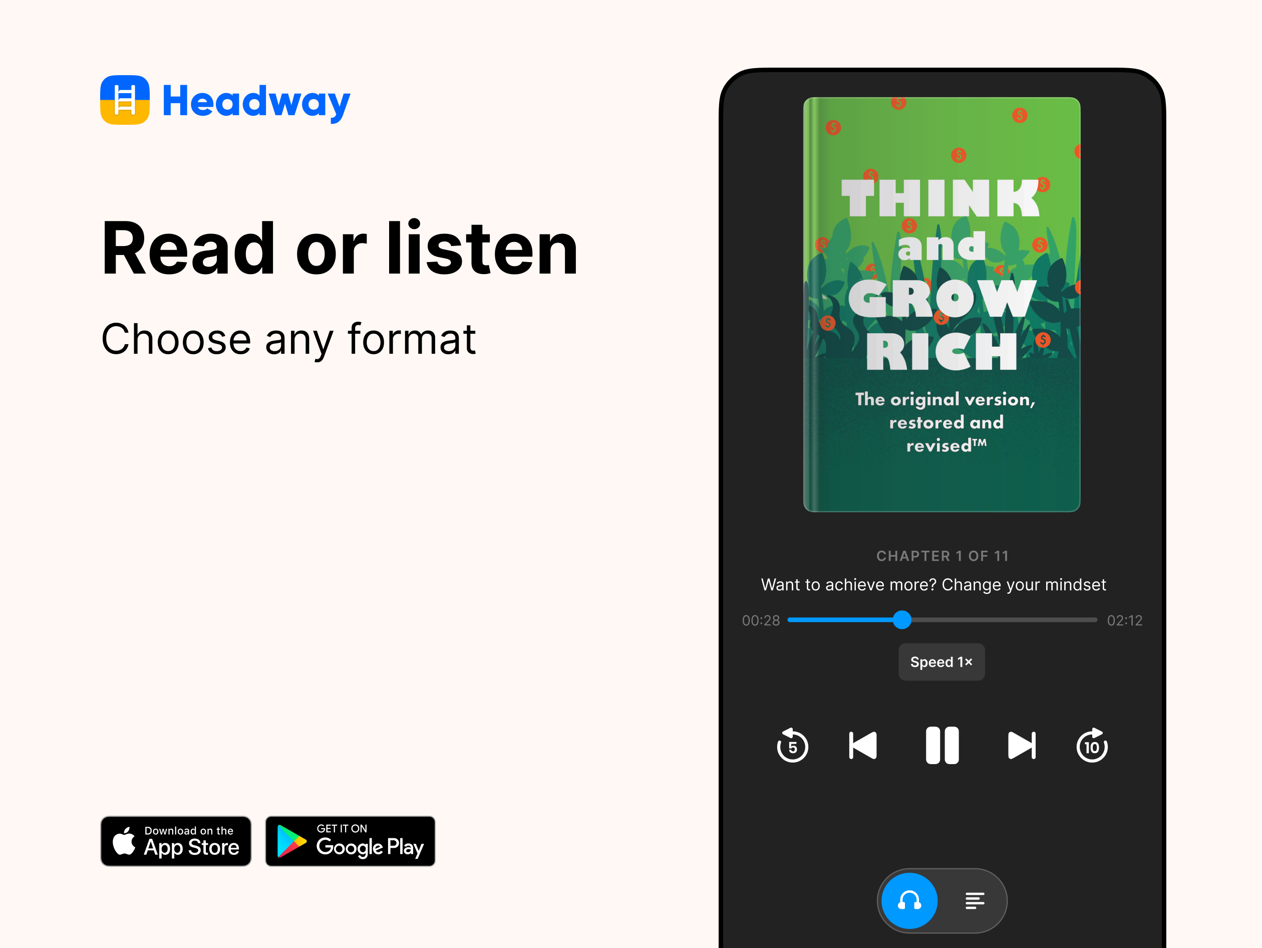 Choose any format, you can read or listen