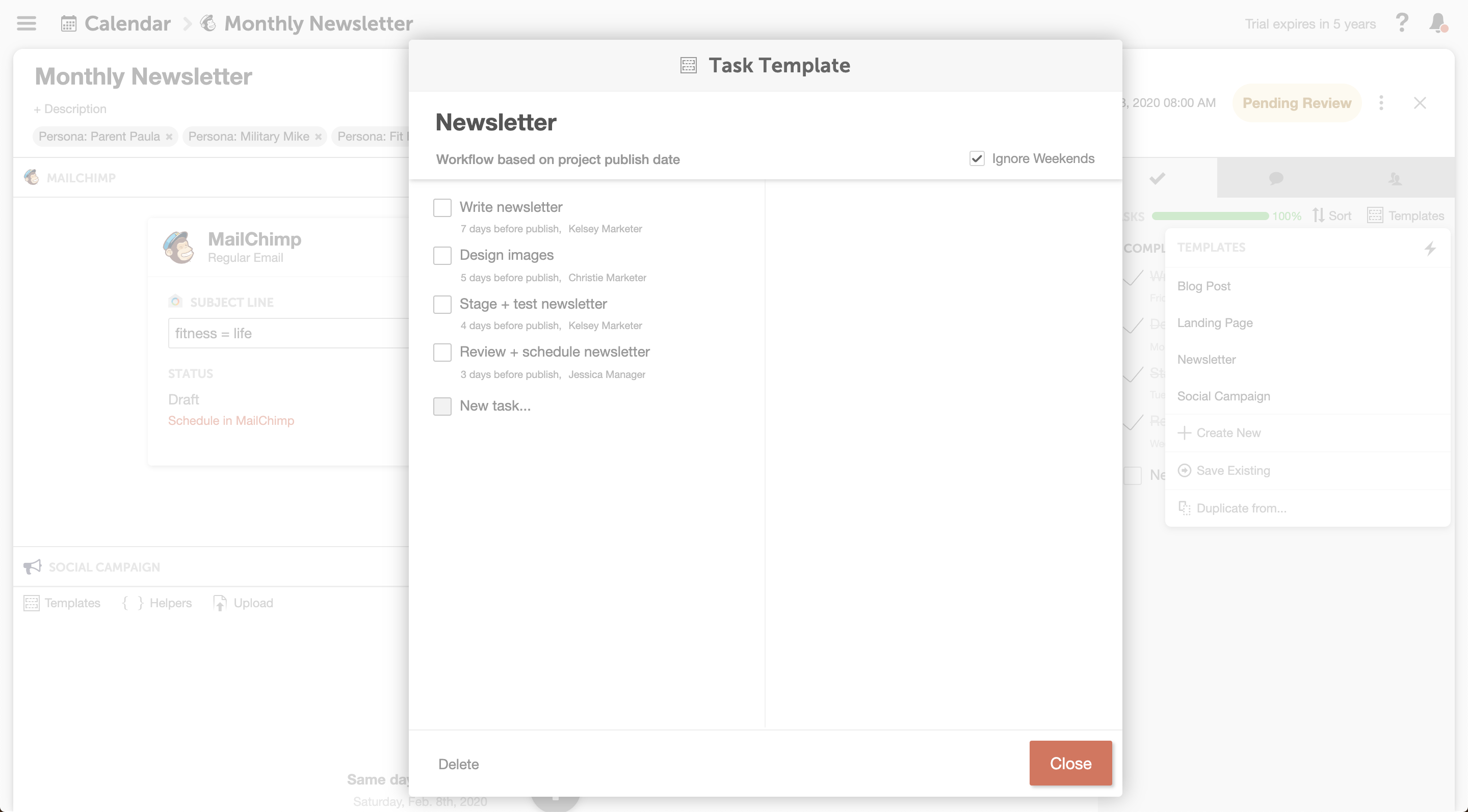 Automate complex processes with task templates. Map out reusable workflows to intelligently assign tasks with relative due dates to ensure projects get completed on time.