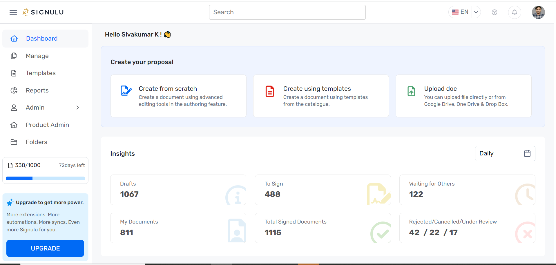 Signulu screenshot: Signulu dashboard
