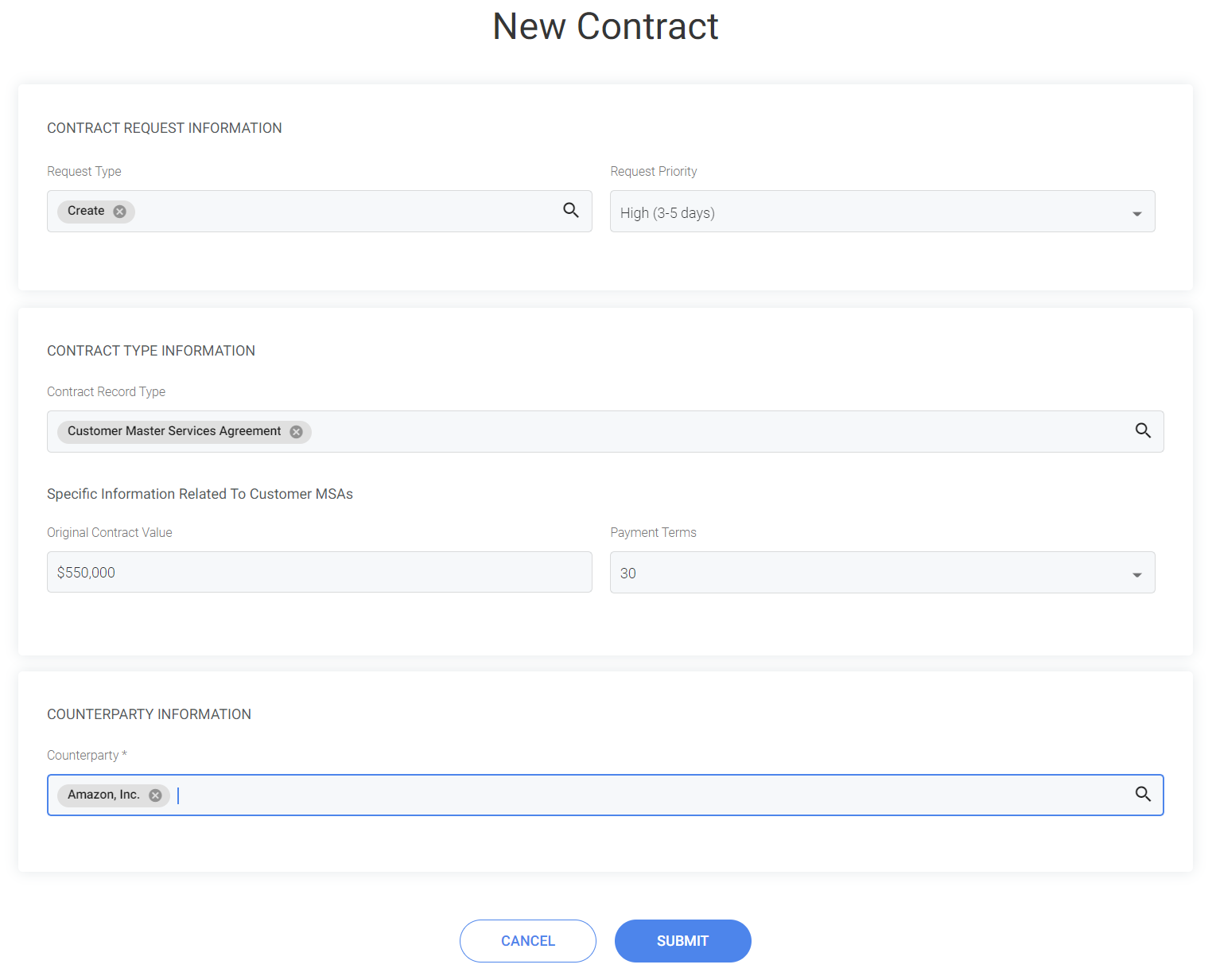 Contracts 365 Software - Contract Request Form