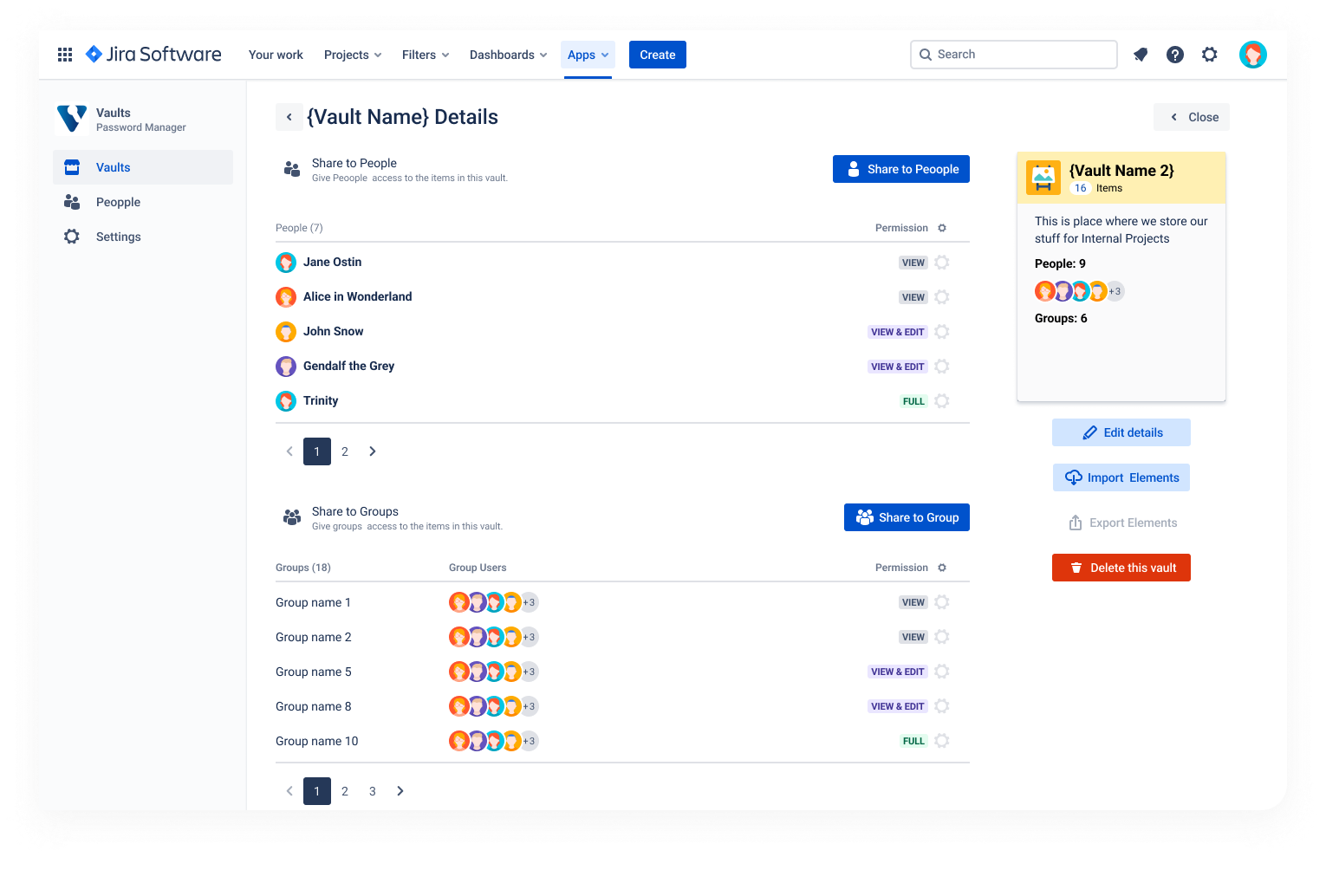 Share Vaults with Jira Users or Groups