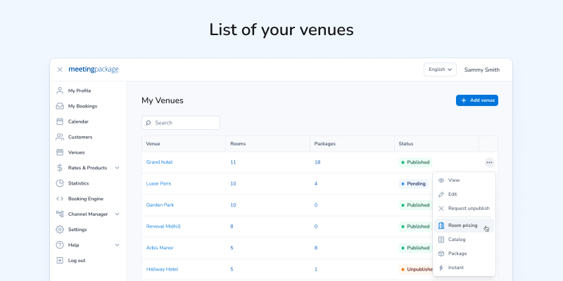 MeetingPackage screenshot: MeetingPackage venue list