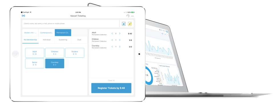 Veevart Software - Customers can book their tickets online using any device or utilize the POS at events