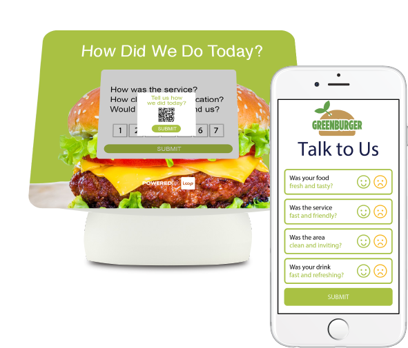 The Loop Experience Platform screenshot: Connect with your customers with surveys on in-location kiosks or links and QR codes.