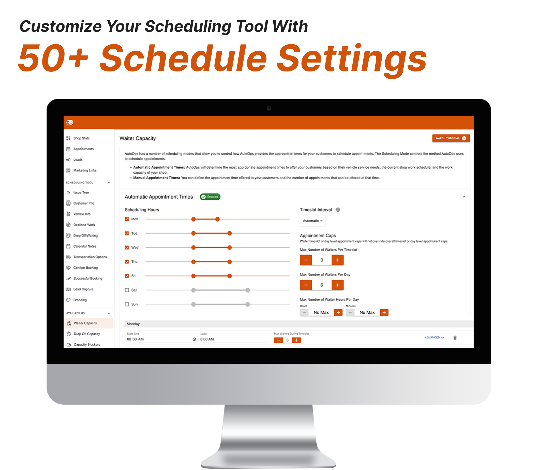 Customize the way customers create online appointments with over 50 unique schedule settings