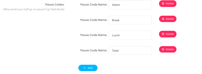 Agent Pause Codes