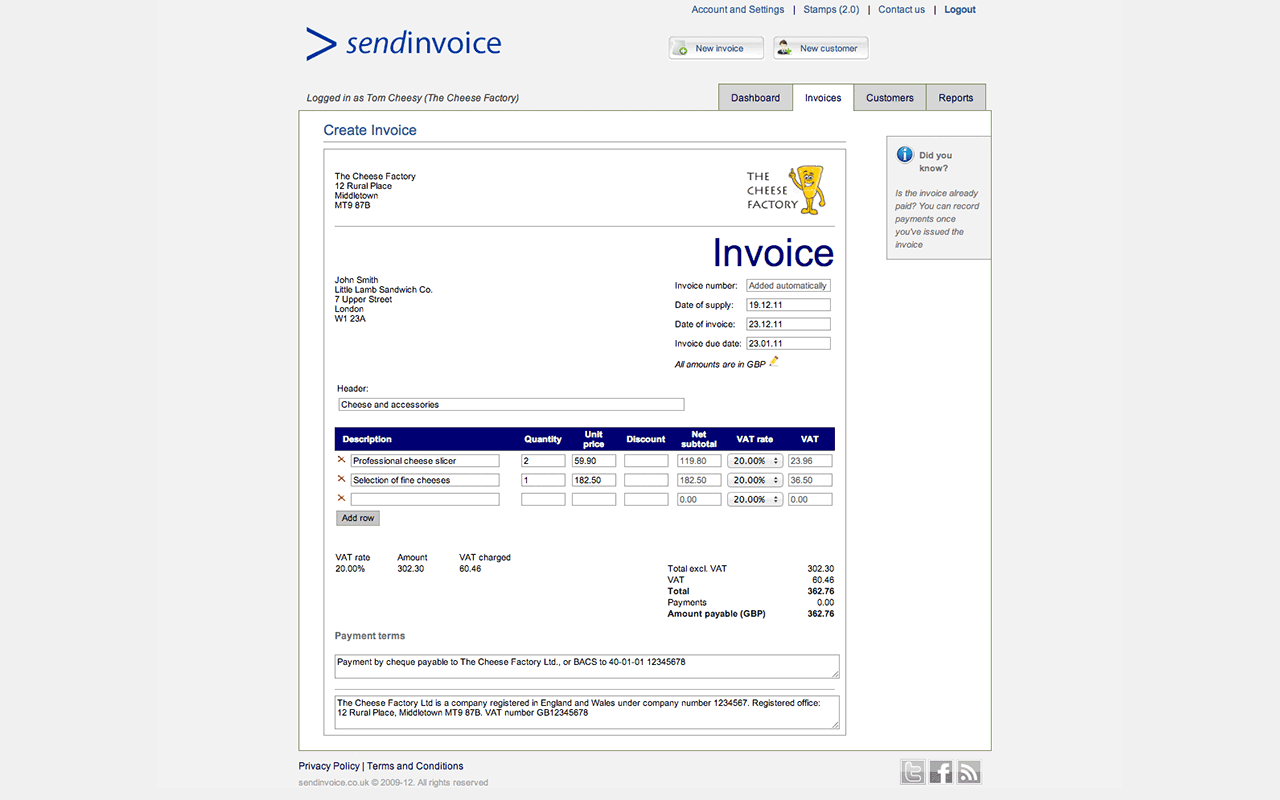 invoices sent