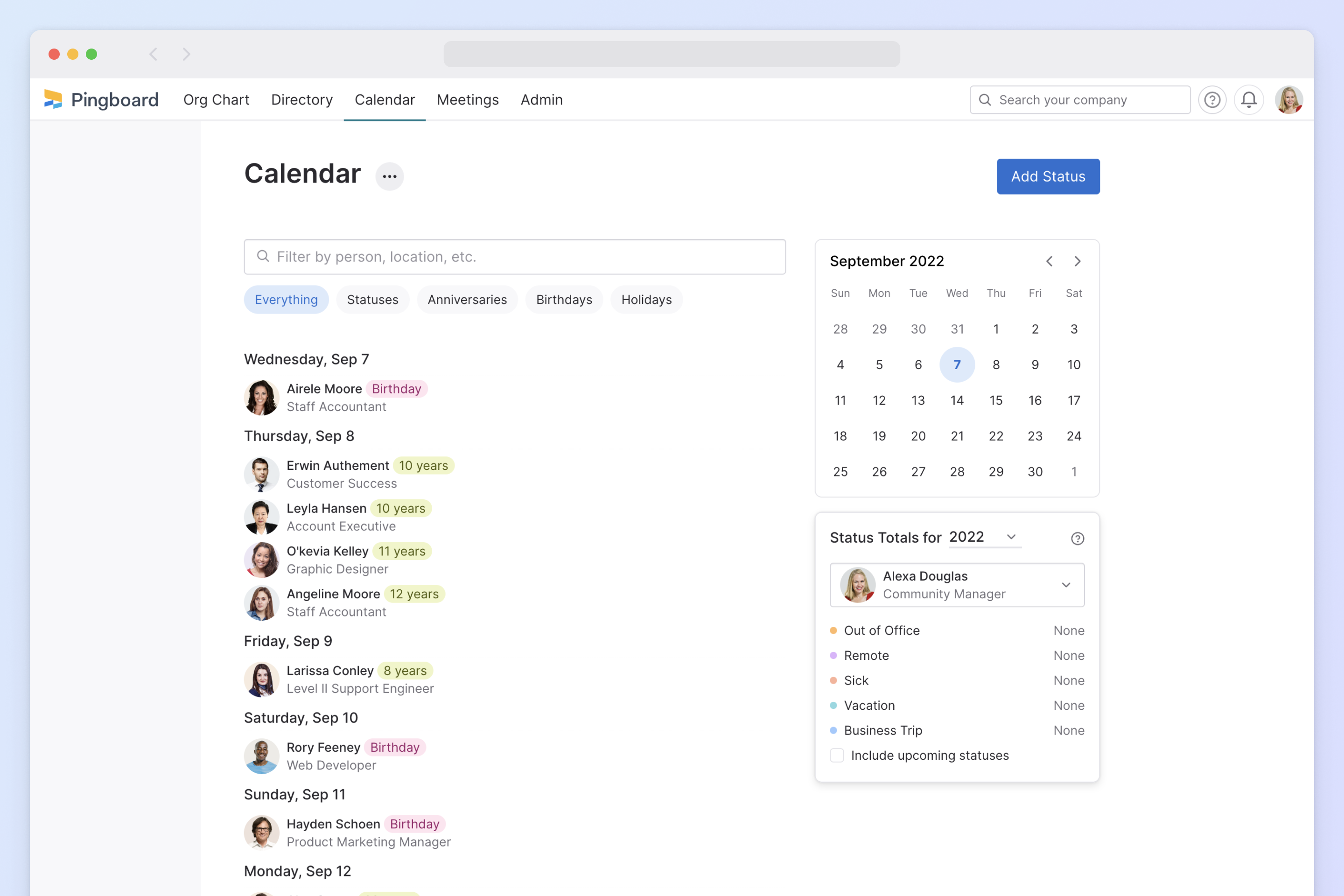 Pingboard Software - Customizable team calendar to fit your company culture