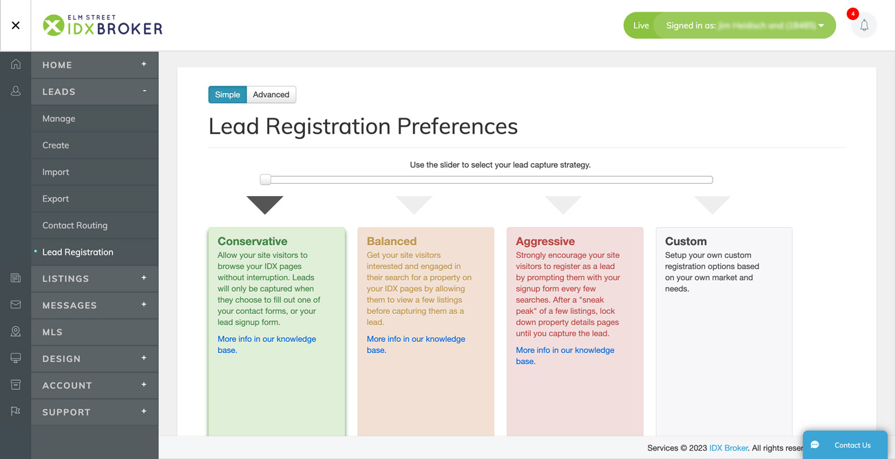 Lead Registration Preferences