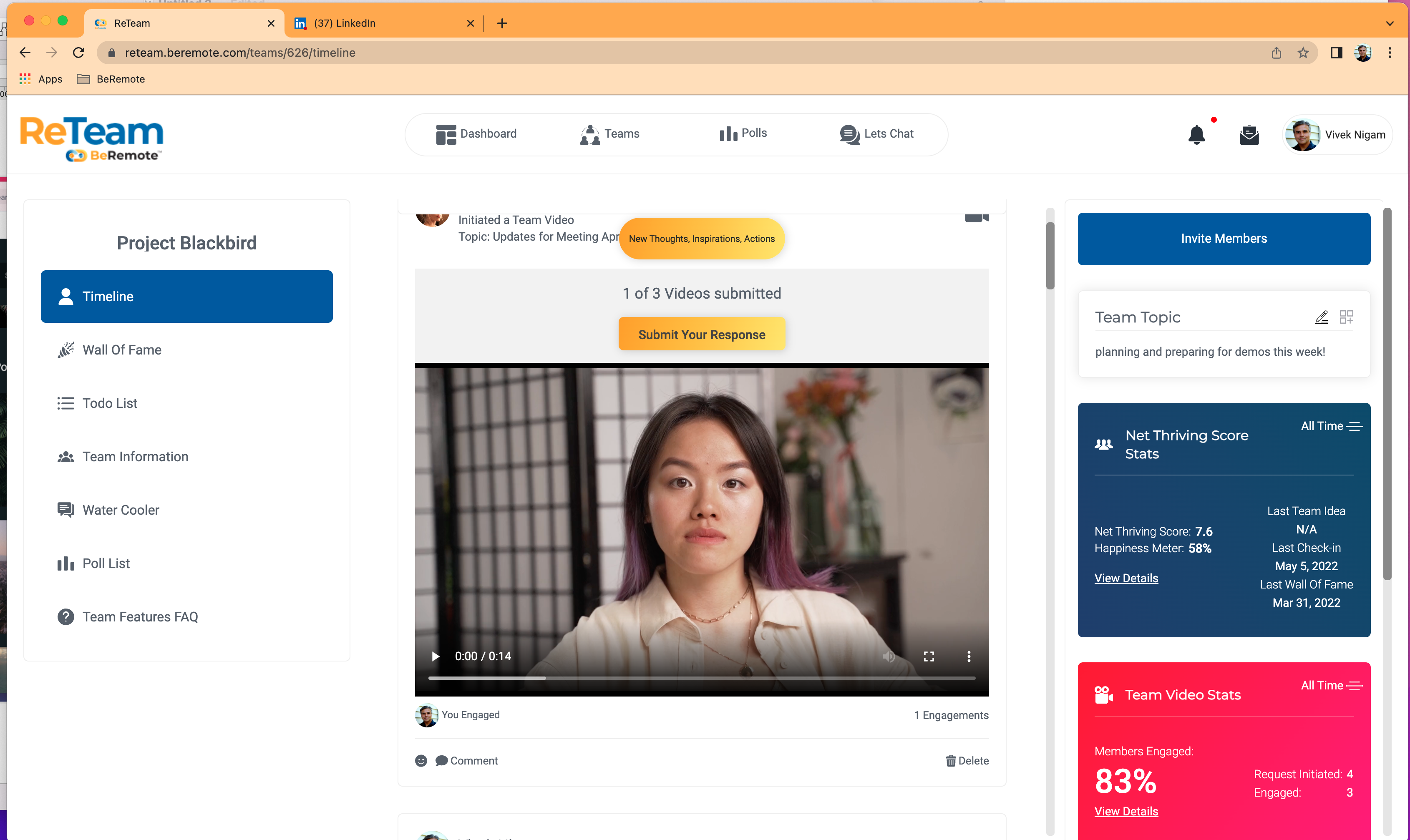 ReTeam screenshot: Team Video