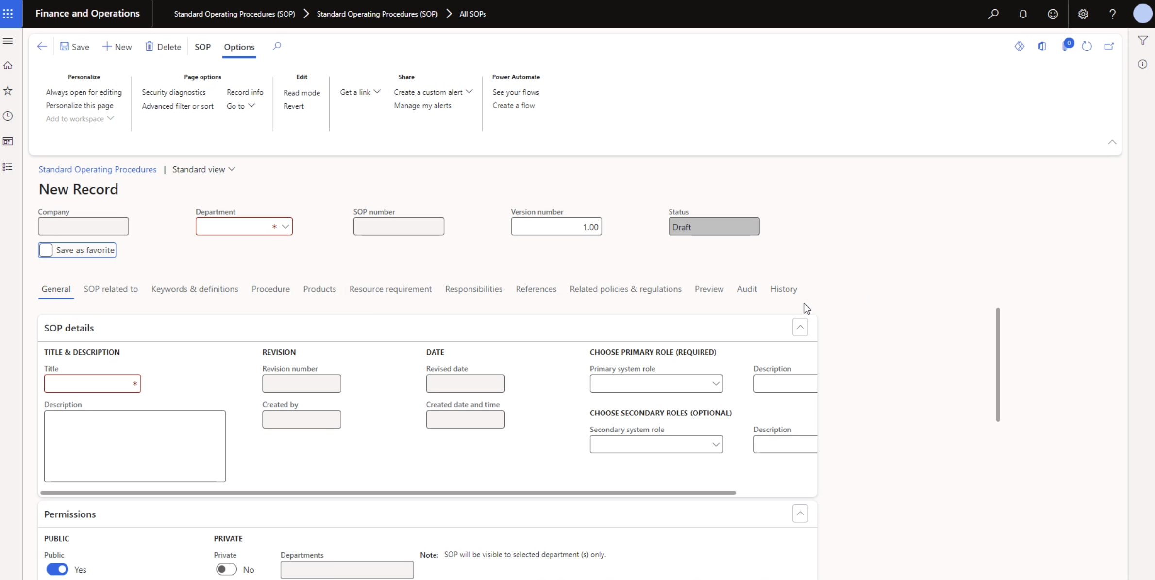 Integrated SOP Management (SOP) Software - Integrated Chemical Management (iSM) - SOP Management Screen in Dyamics 365