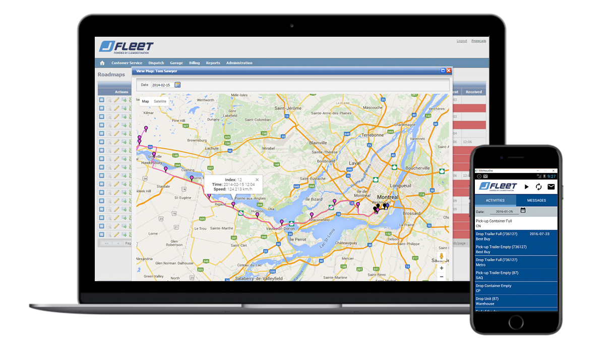 JFleet is ClearDestination's Transport Management Software (TMS) module that provides real time driver tracking, equipment maintenance monitoring, dashboard reporting, plus the JFleet mobile app for assisting communications between dispatcher and driver