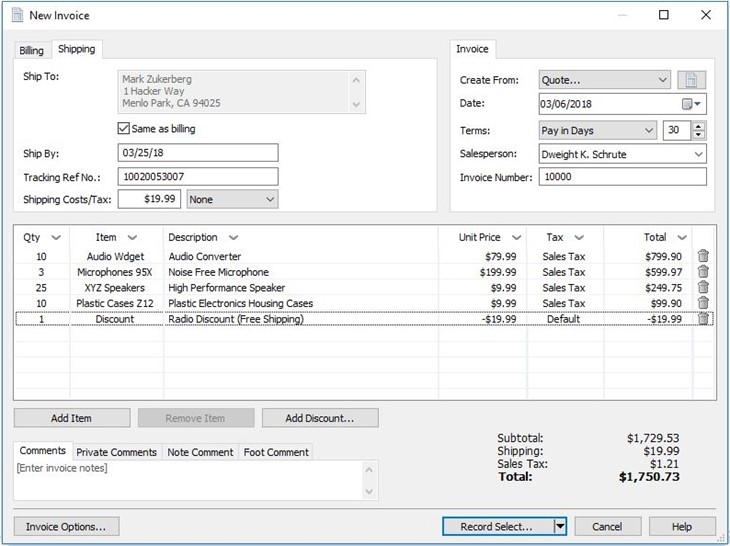 Express Invoicing invoices