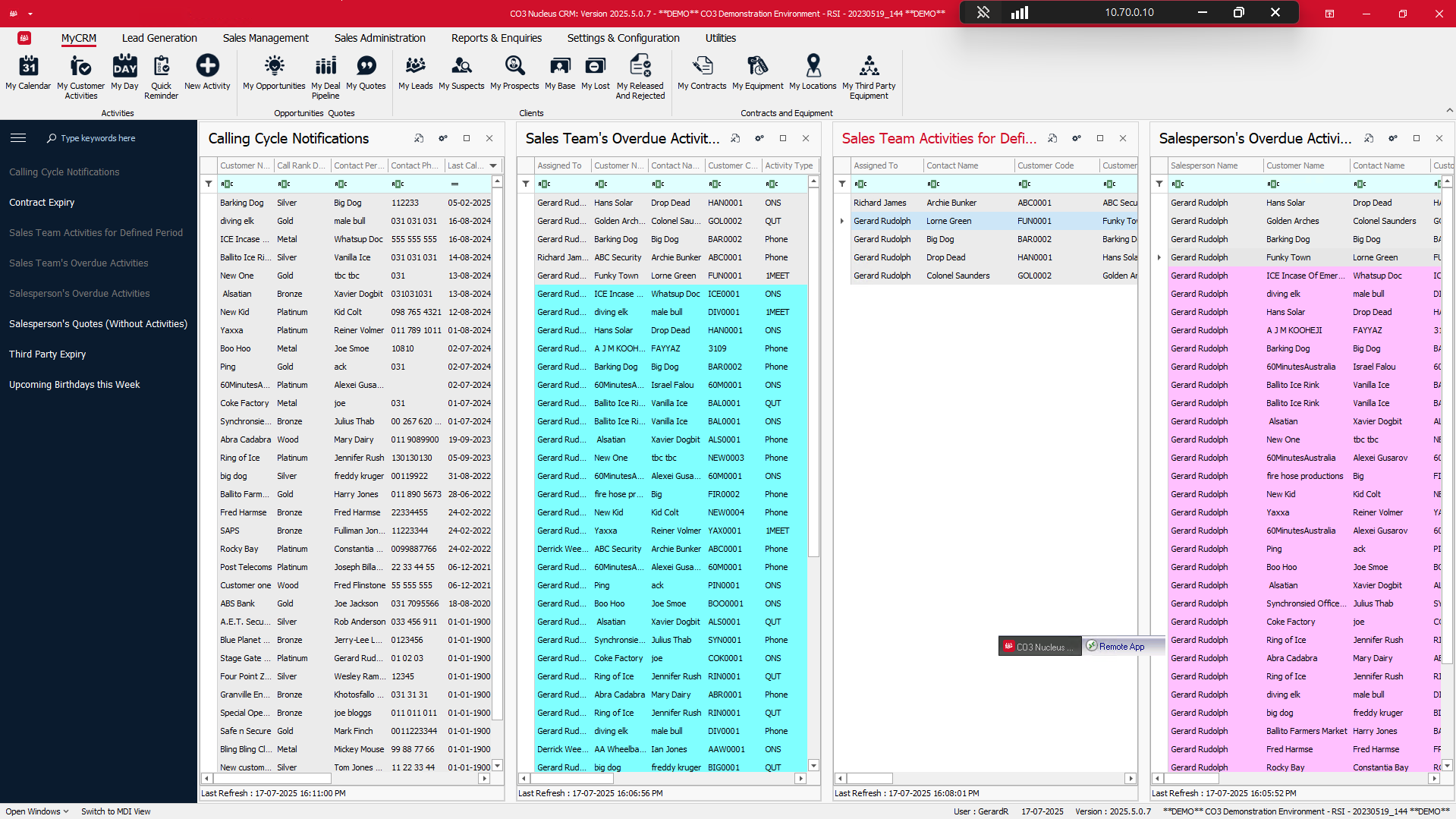 Nucleus CRM screenshot: Nucleus CRM customisable widget view
