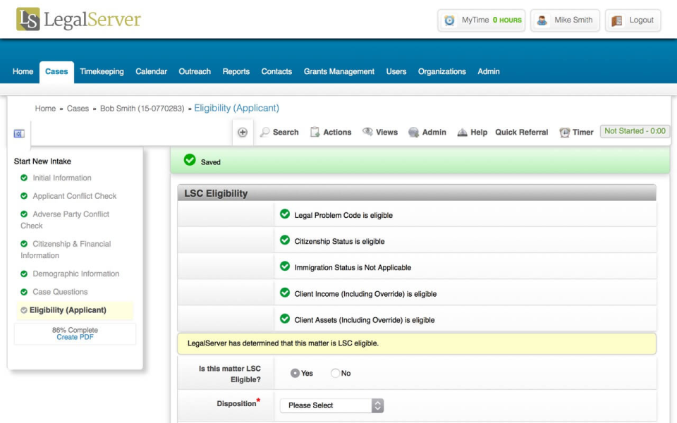 LegalServer Software - LegalServer pre-eligibility checks