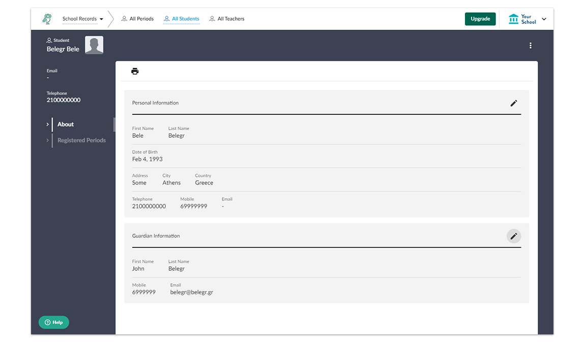 DreamClass Software - DreamClass student information