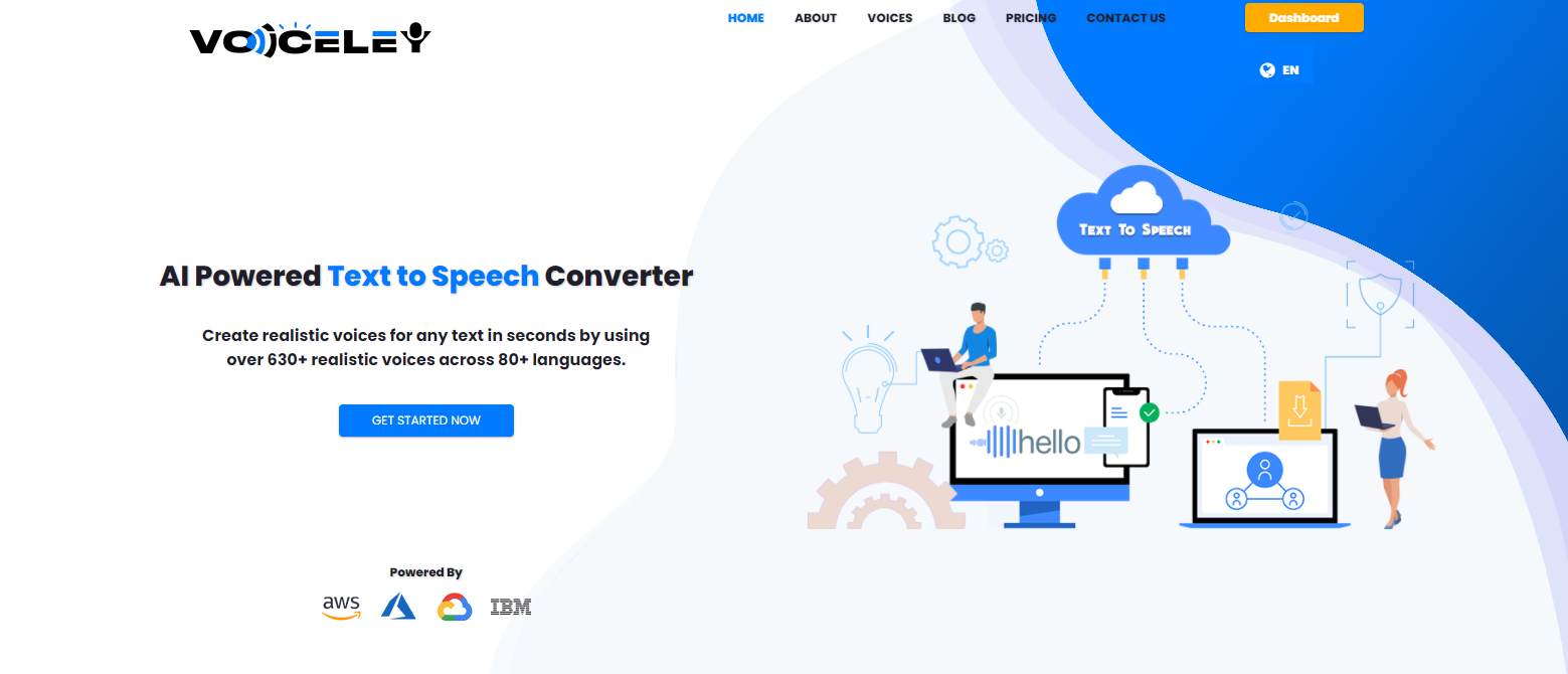Voiceley Text to speech Homepages