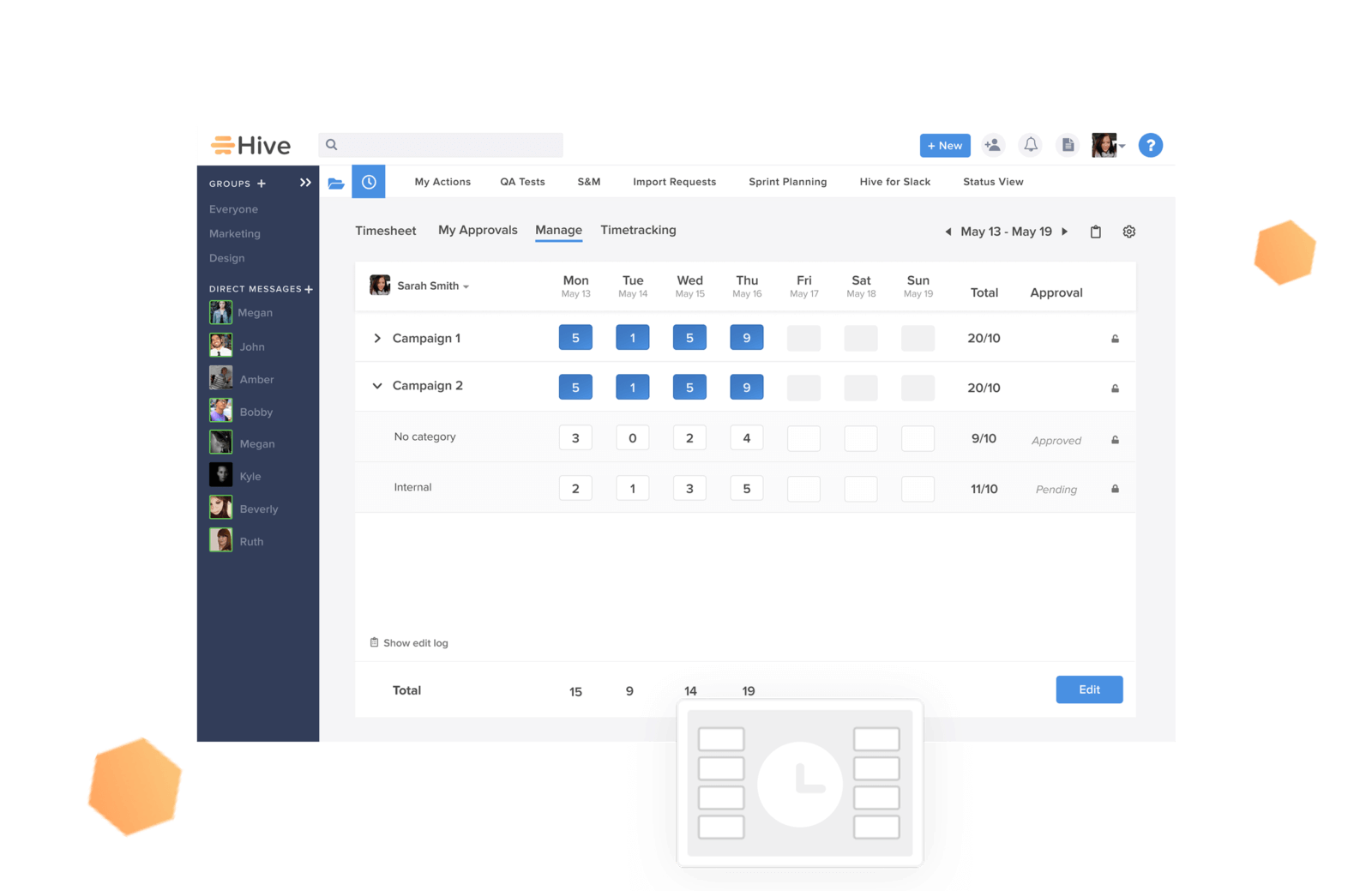 Timetracking in Hive.