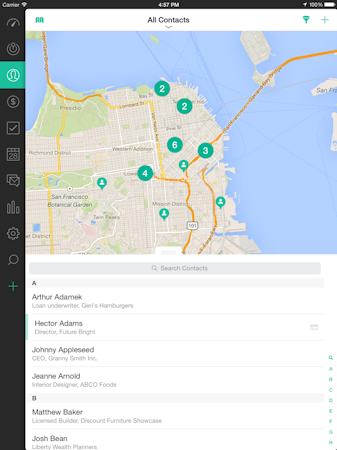 Zendesk Sell screenshot: Geolocation allows users to identify leads and contacts by locations