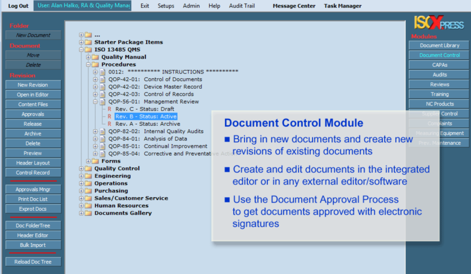 ISO 13485 Quality Management document control module