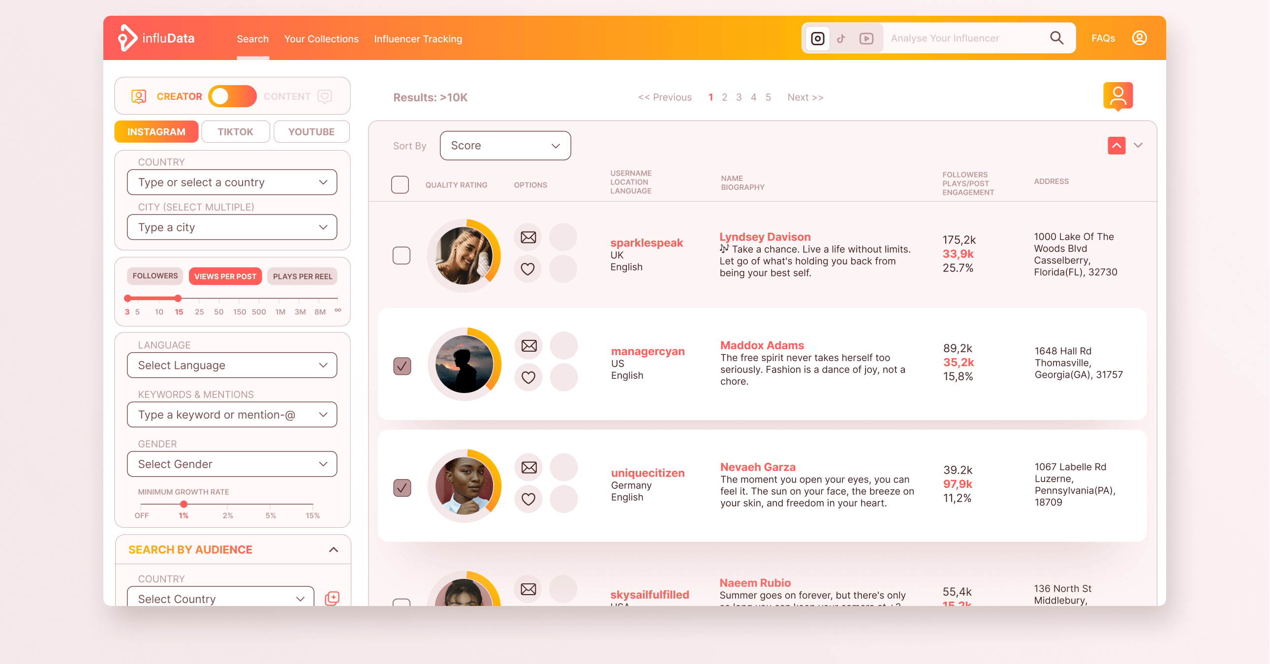 influData Software - With our intuitive filters and AI-powered prompt search, you can precisely search for influencers who are the perfect fit for your campaigns.