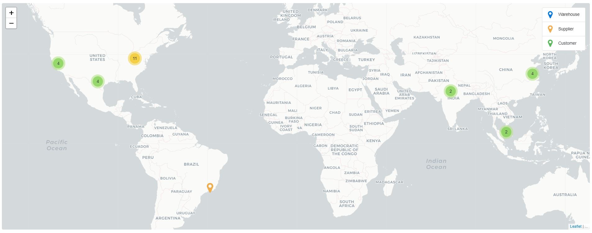 Visualize your customers, suppliers and supply chain nodes on a world map and quickly access the data you are looking for