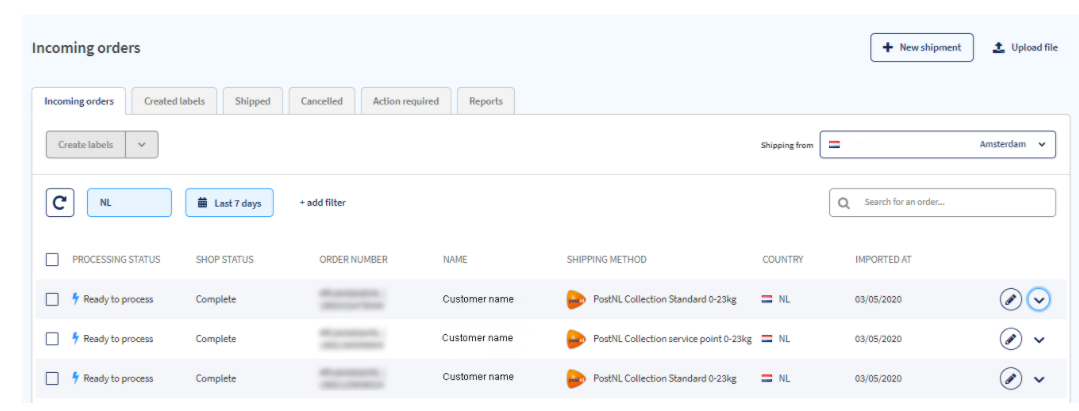 Sendcloud incoming orders