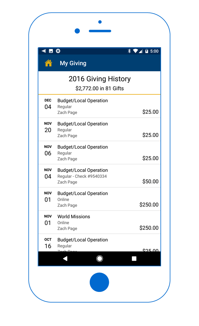 See your giving history without having to log in to a desktop computer.