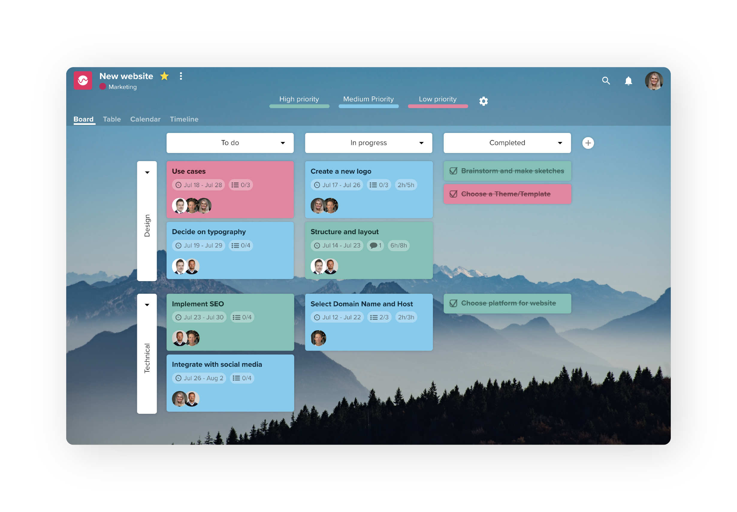 Upwave screenshot: Define your own structure with columns, rows and cards to organize what everyone’s doing