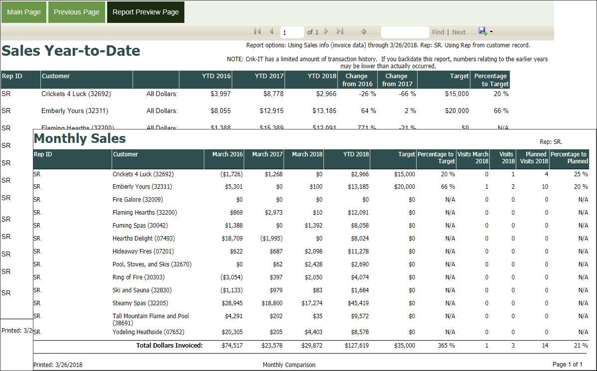 Crik-IT Software - Crik-IT report preview page