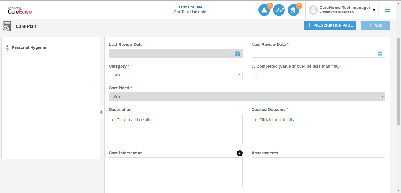 CareEase screenshot: Resident enrollment tool