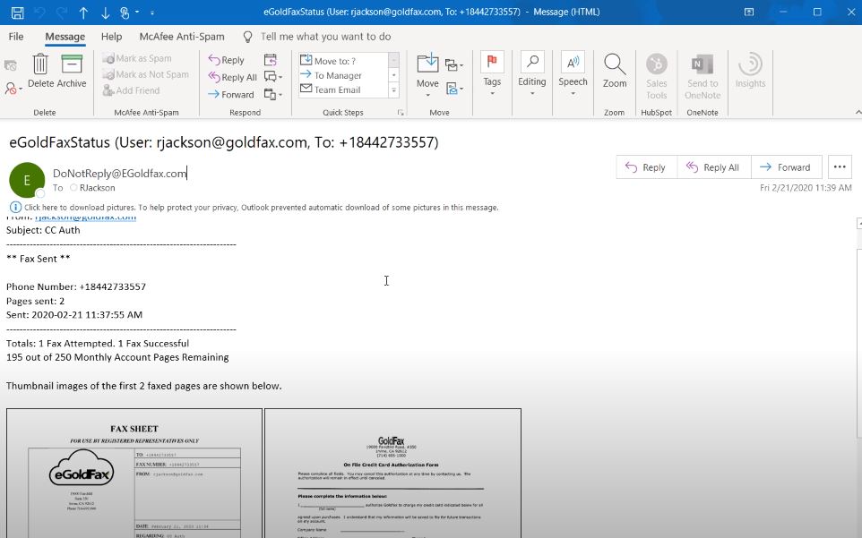 eGoldFax send documents via email