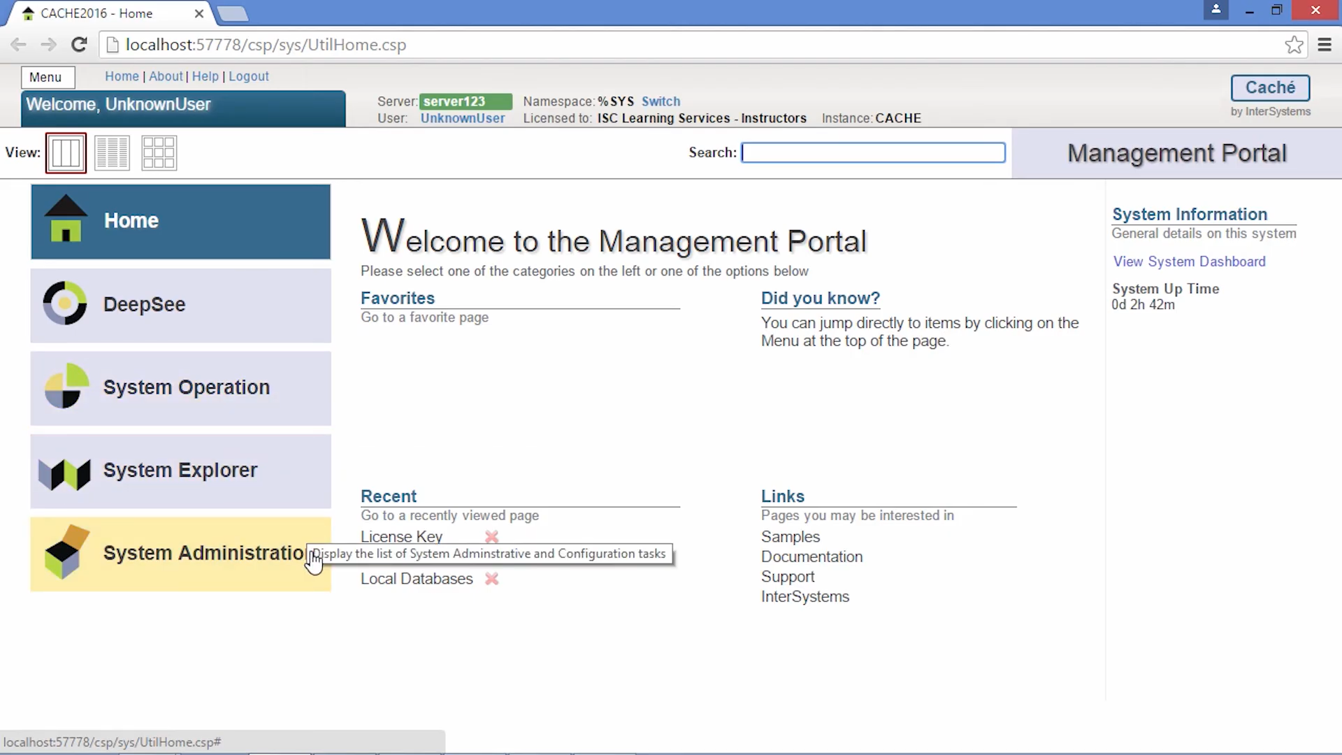 Caché online management portal