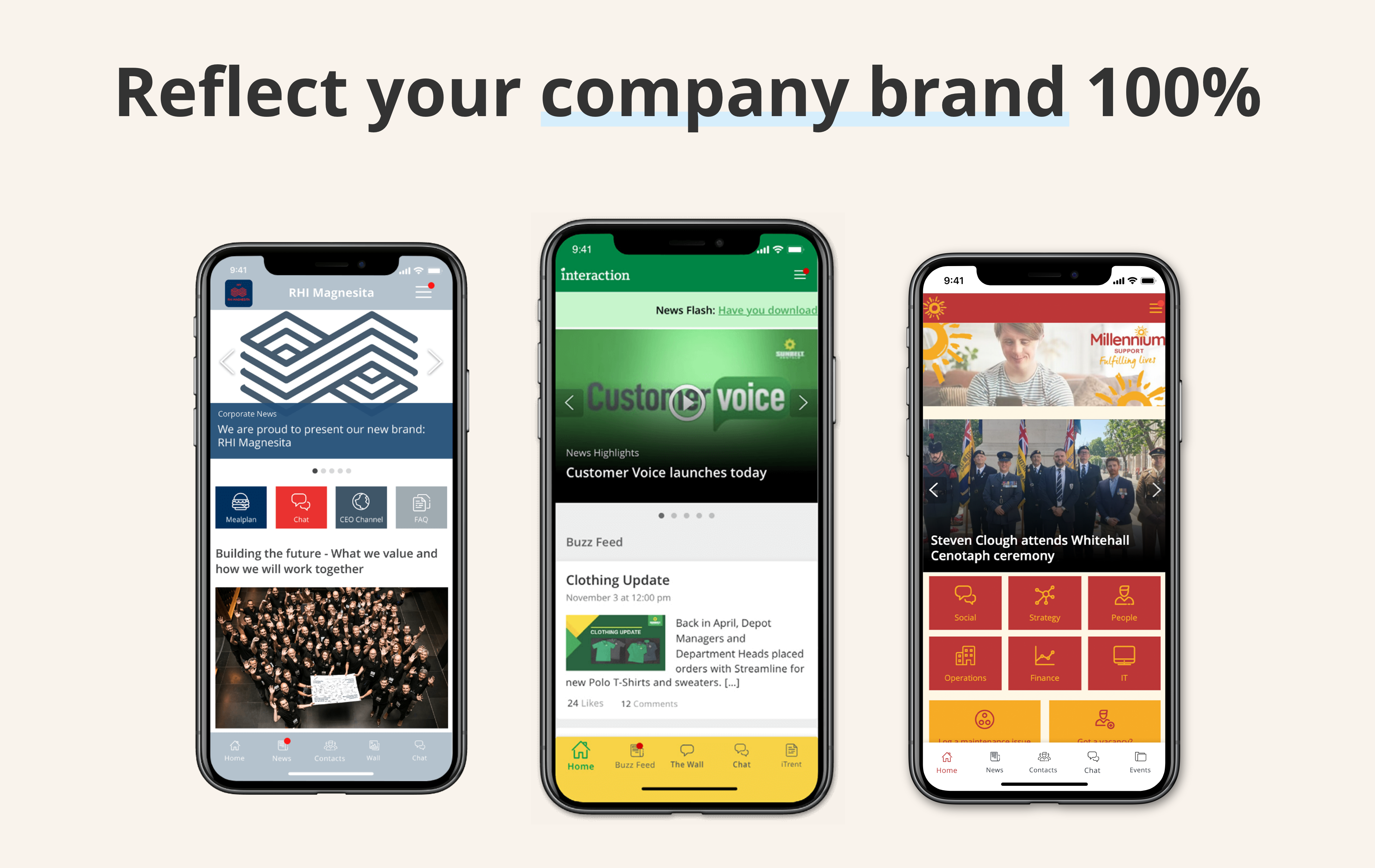 Personalize every detail of your Staffbase platform from colors and icons, to the platform name. Employees download the fully-branded app directly from public app stores—no email addresses or private telephone numbers required.