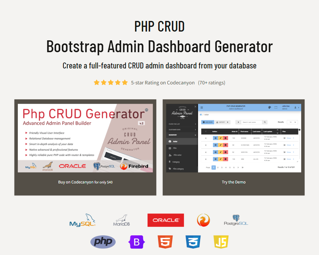 PHP CRUD Generator - Bootstrap Admin Dashboard Generator