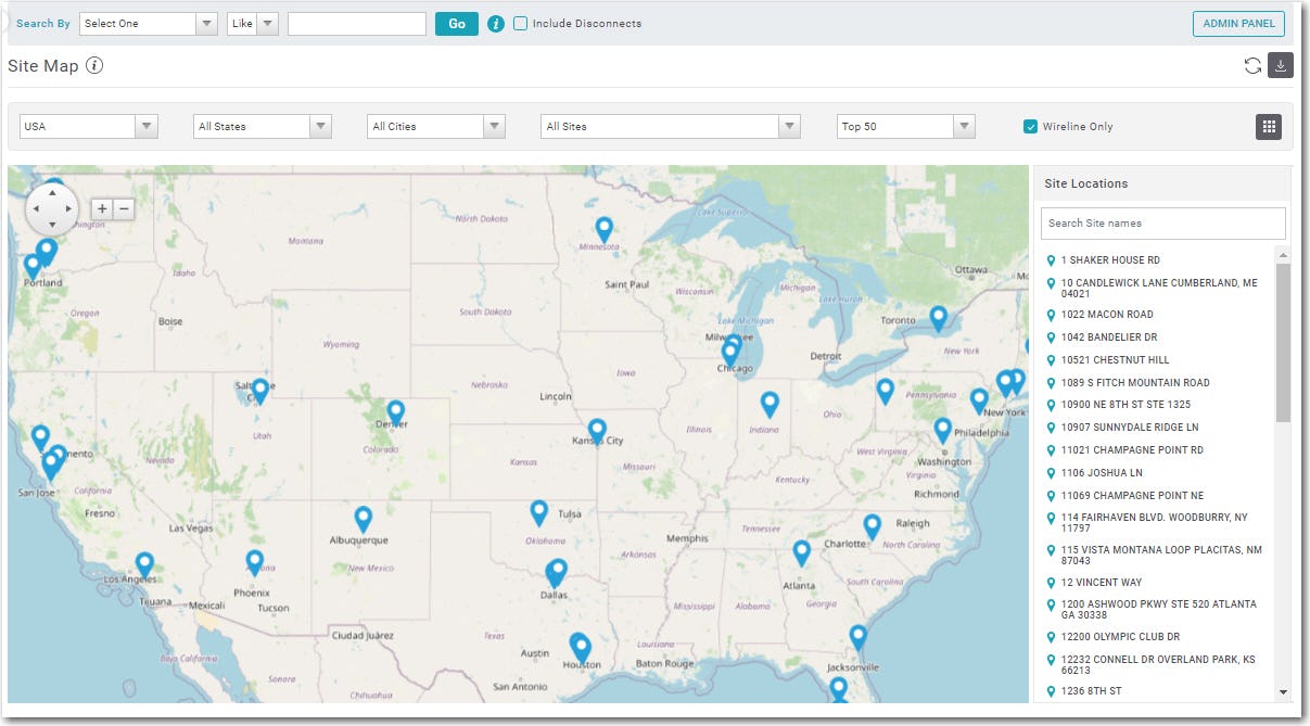 TEMNet Software - Site Map with Drill Down to services