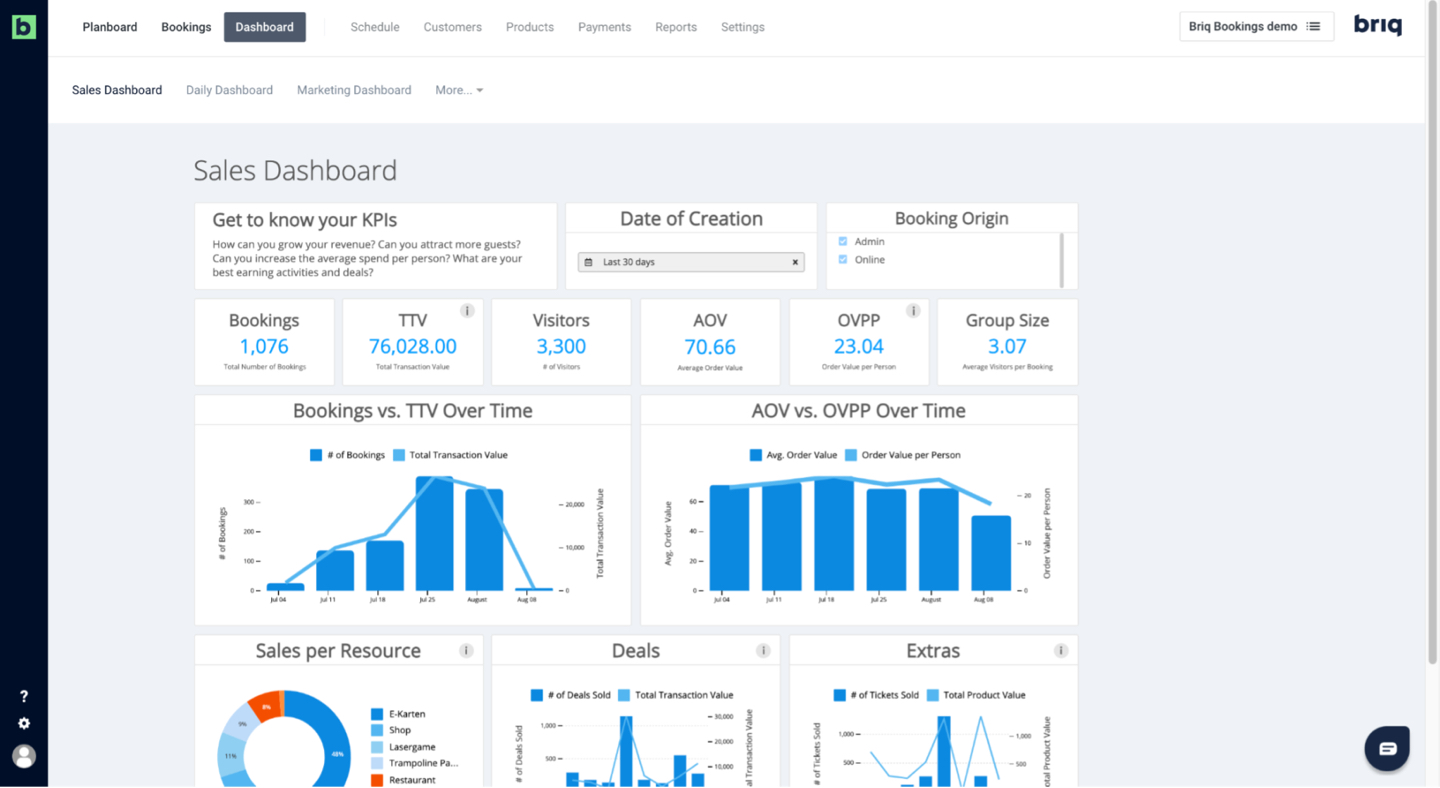 Briq Bookings screenshot: Briq Bookings dashboard