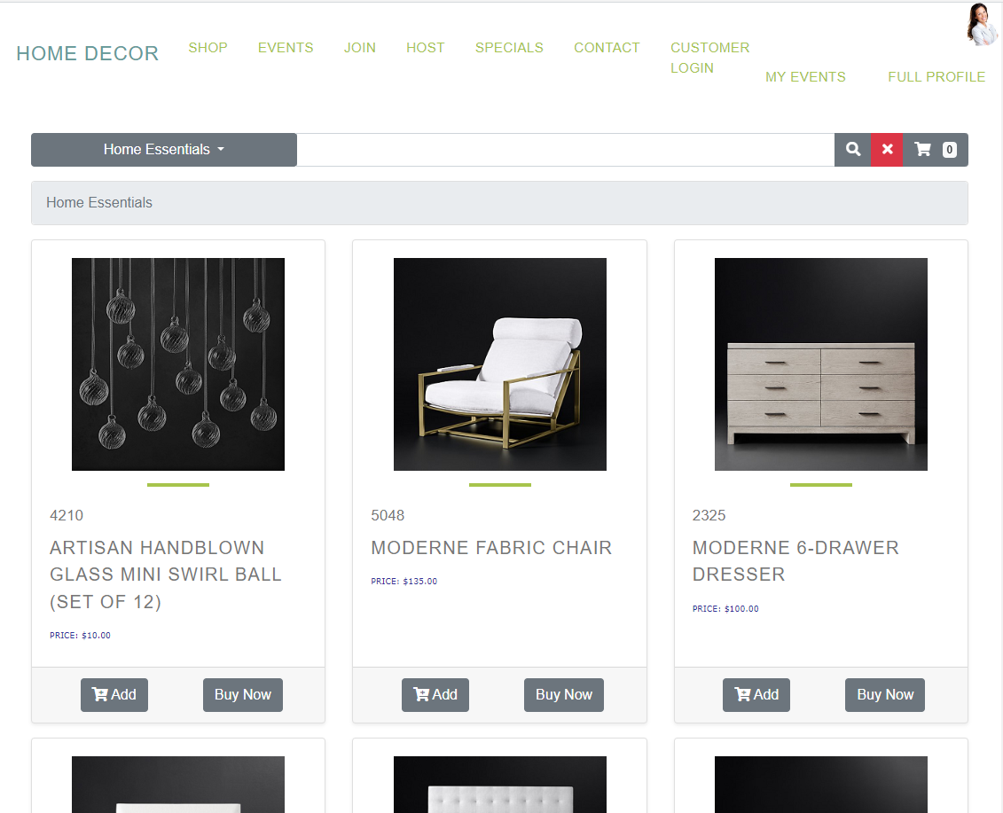 Integral screenshot: Integral shopping cart - product listing