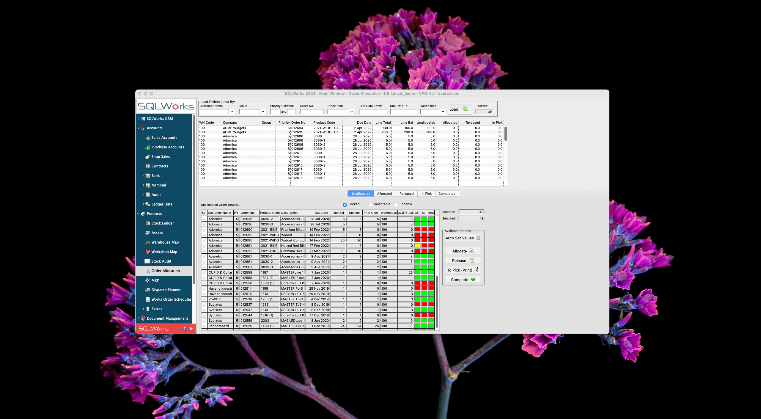 SQLWorks Software - Order Allocation Example