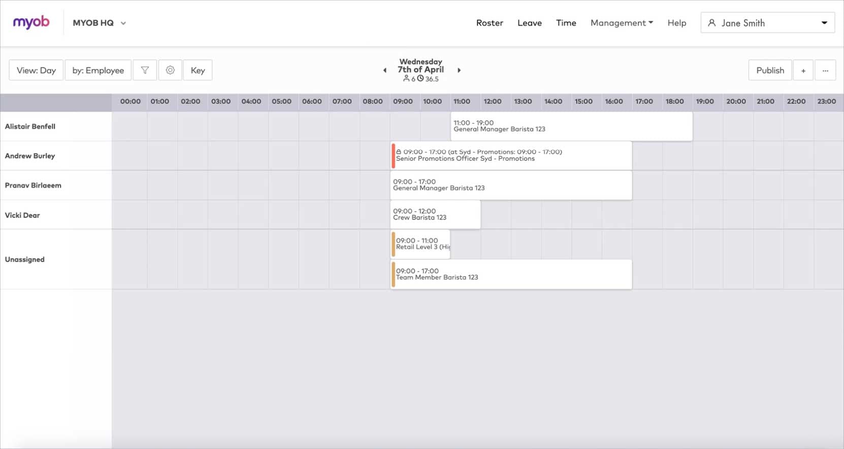 MYOB Advanced People Software - Rostering.