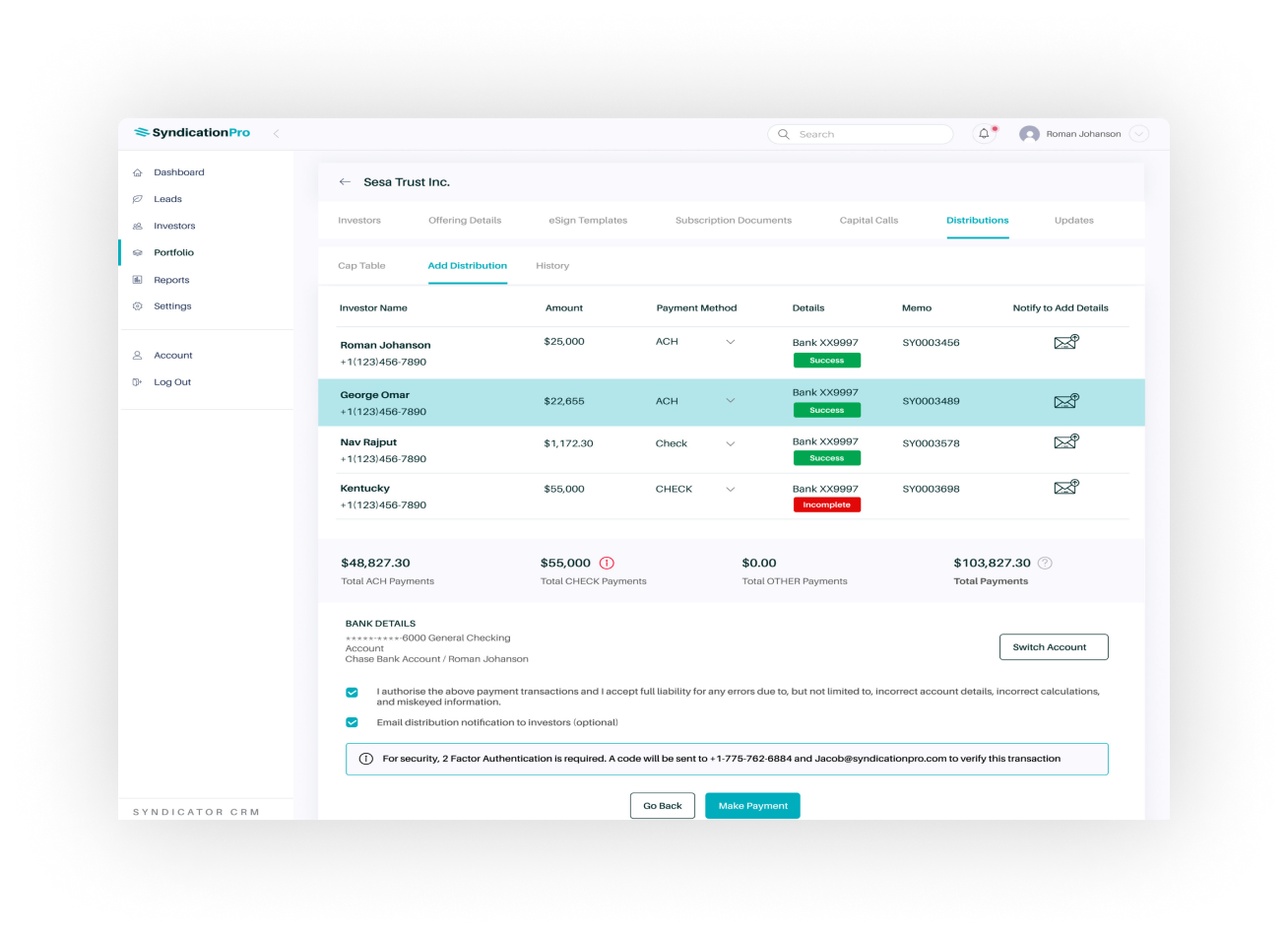 ACH Payment Dashboard-SyndicationPro