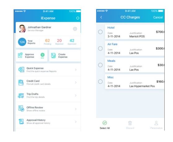 eQuipMe screenshot: eQuipMe expense and charges tracking