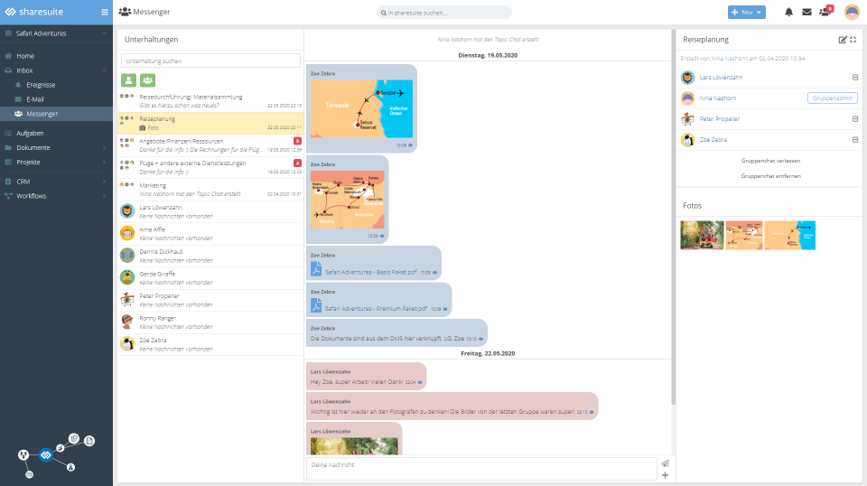 Stay in contact with your colleagues through the integrated messenger which is also available in the app. You'll receive a popup for every message.-thumb