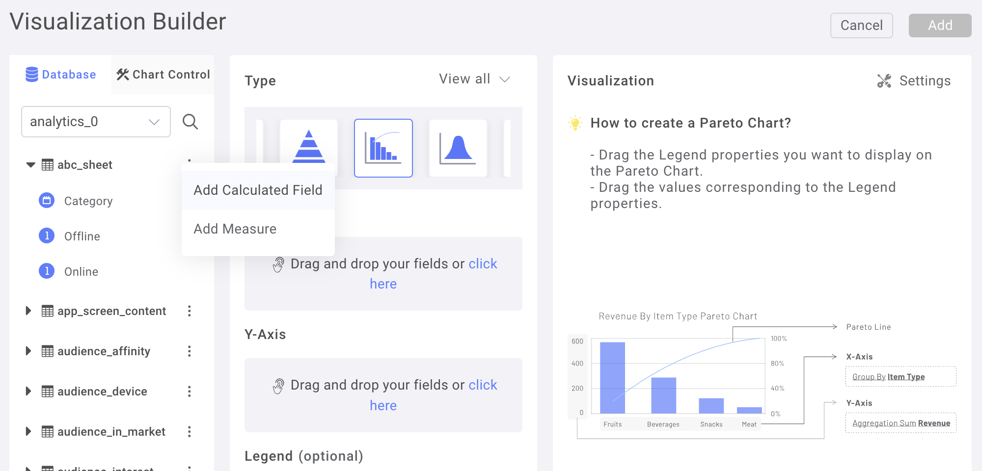 RocketBI screenshot: RocketBI visualization builder