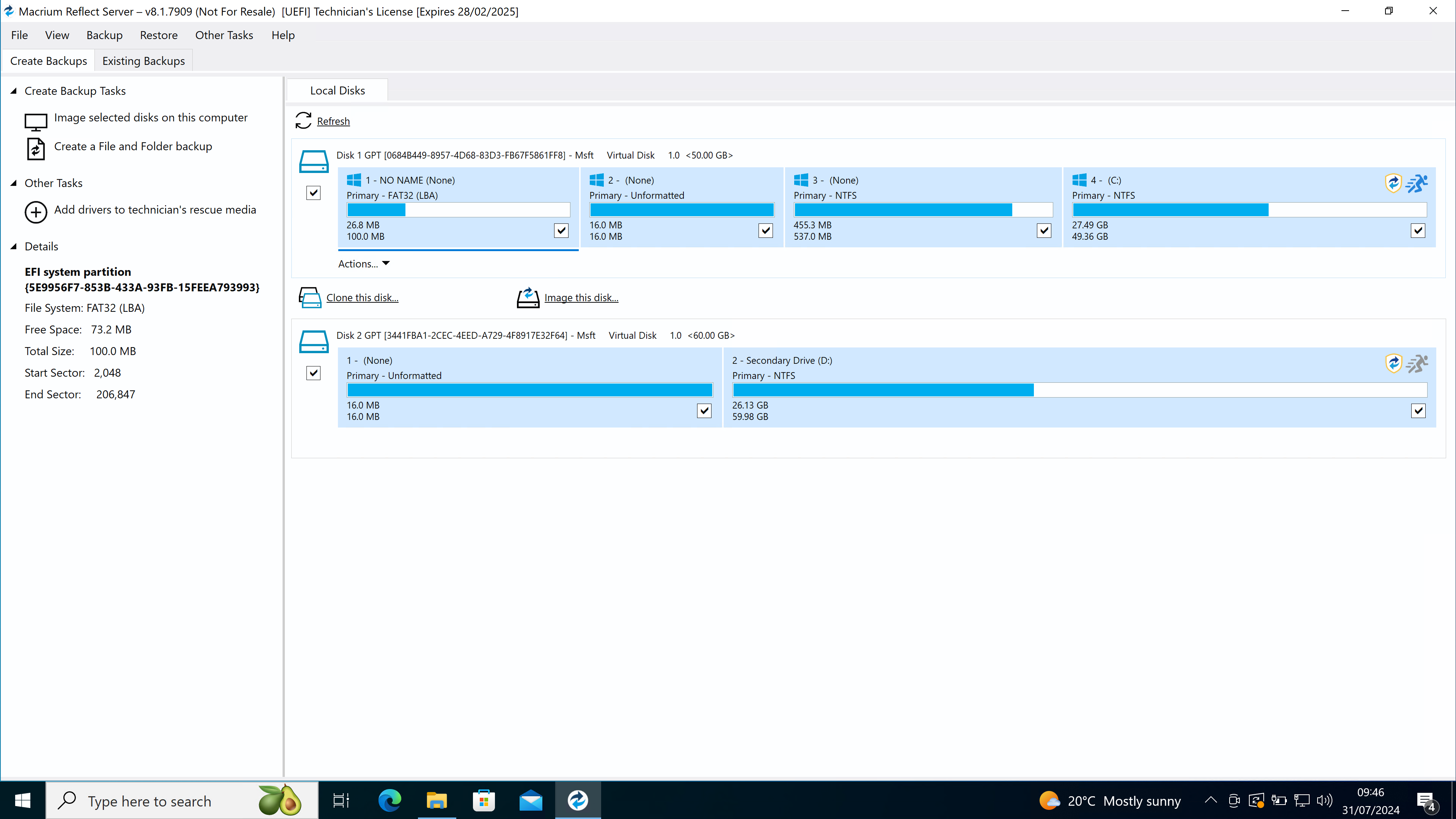 Macrium Reflect Technician's License screenshot: Macrium Reflect Technician's License create backups