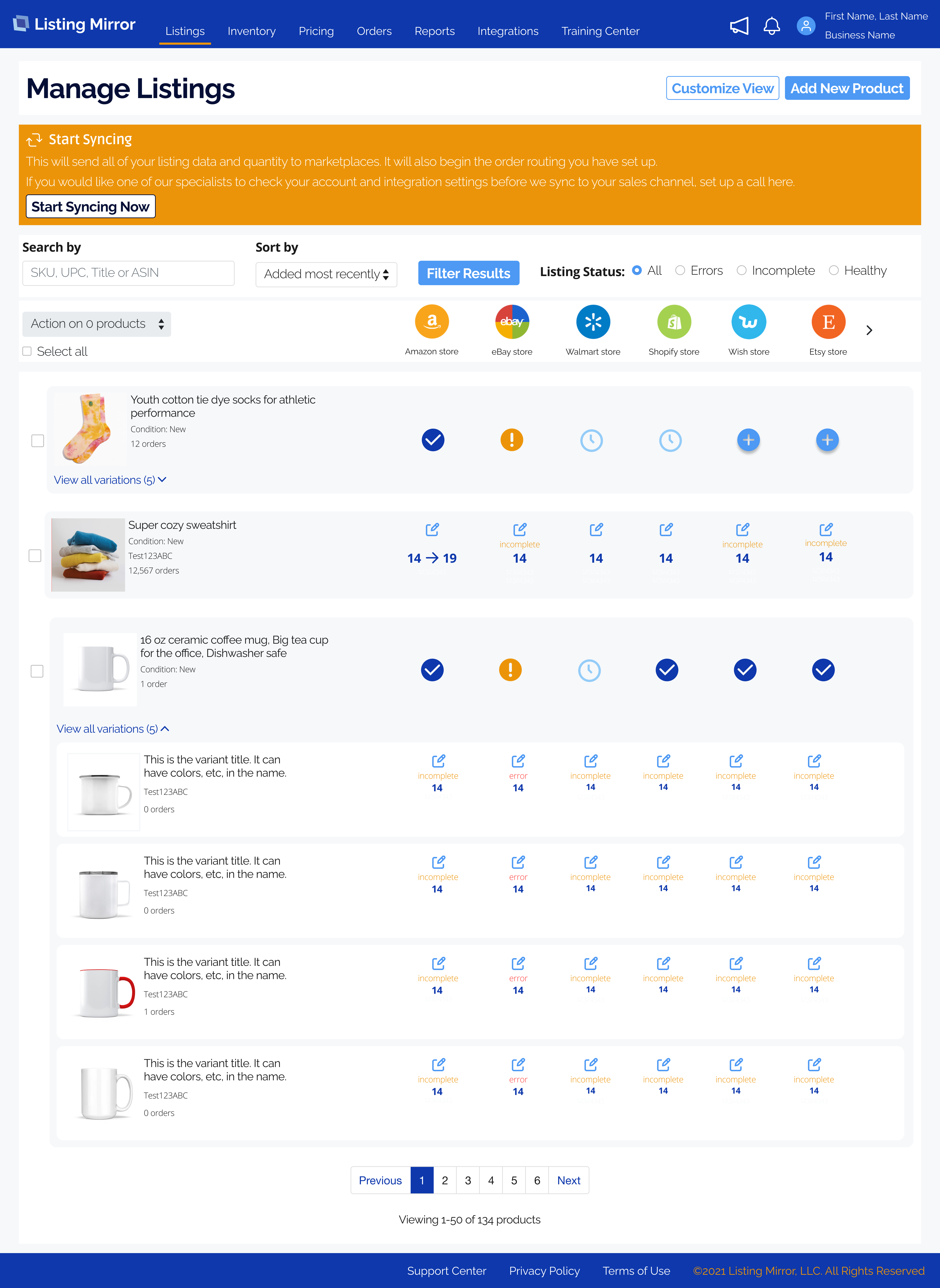 Listing Mirror Software - Your main dashboard as a user