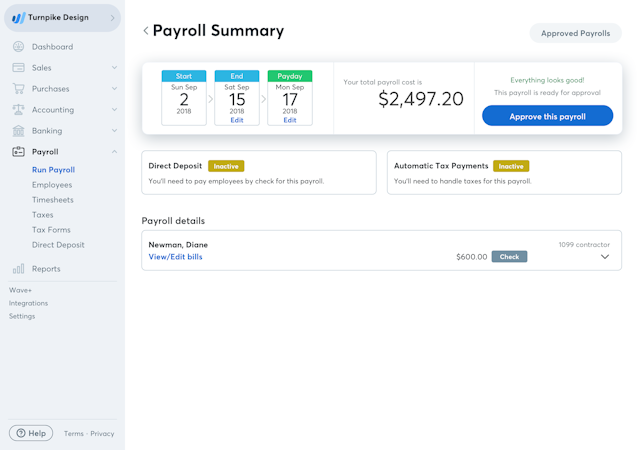 Wave Payroll screenshot: Payroll Summary
