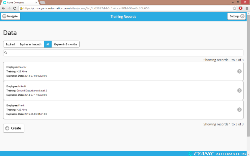 Cyanic HSE Software - Cyanic HSE maintains training records for employees
