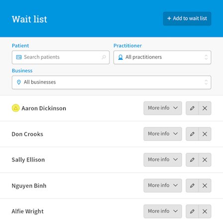 Cliniko screenshot: Cliniko waiting list